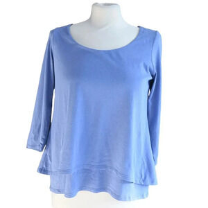 Pure Jill Elliptical Layered Top S Scoop Neck 3/4 Sleeve Blue Modal Blend Women